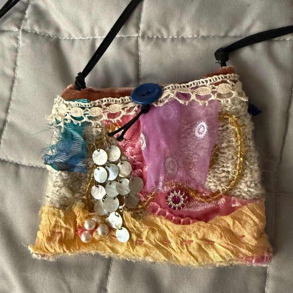 Handmade Bohemian Fabric Art Patchwork Necklace Pouch Bag - Picture 5 of 12